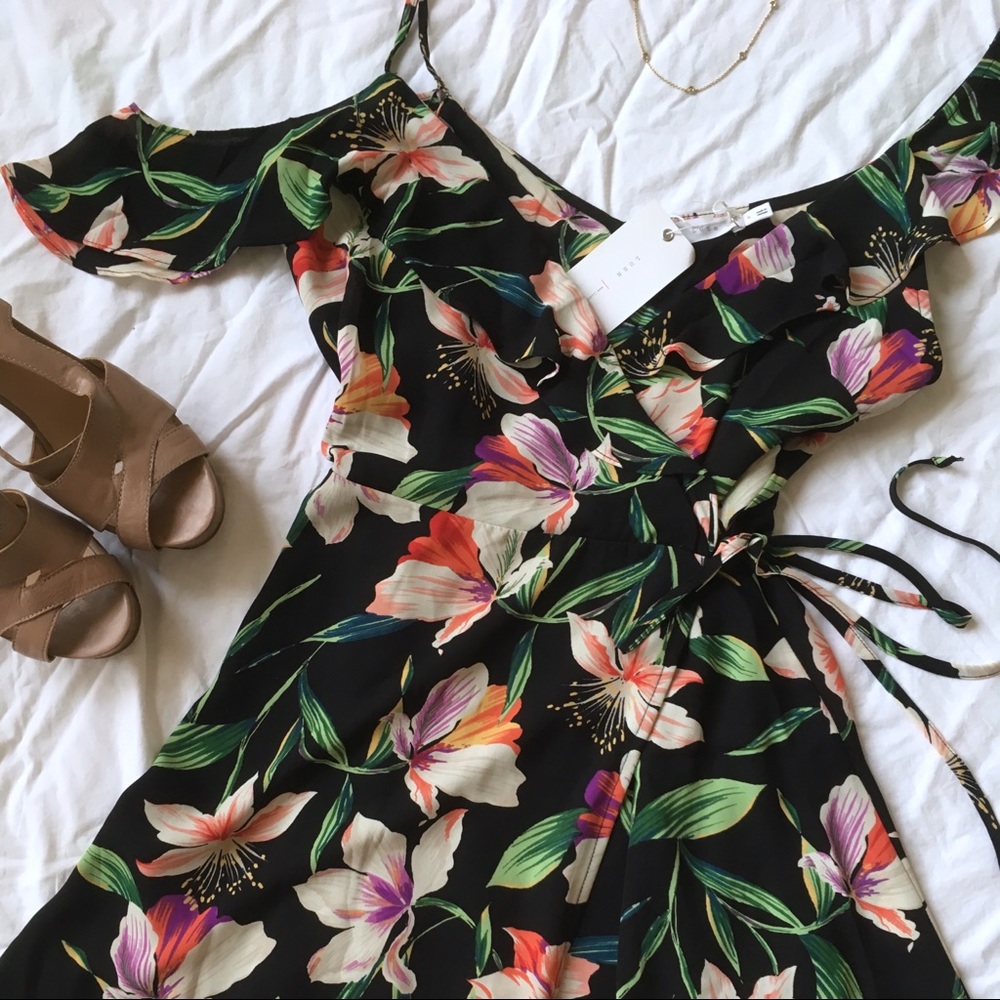 Asymmetric Sleeve Wrap Dress